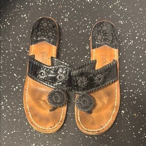 Jack Rogers Black Leather Sandals with Floral Design size 8